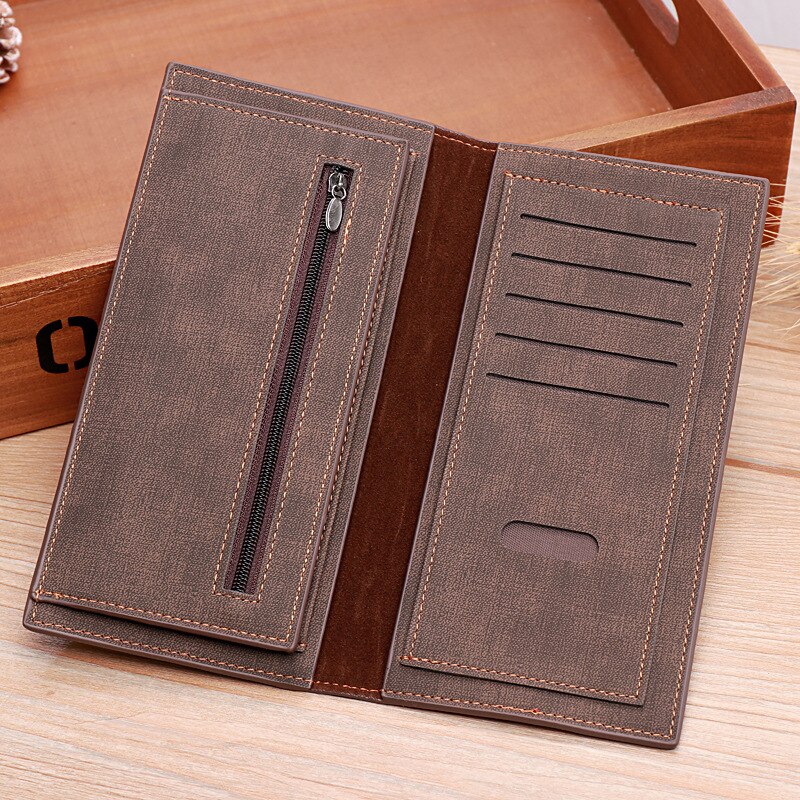 Frosted Bifold Handbag Money Clip Business Men’s Clutch Bag Leather Clip Long Wallet Men